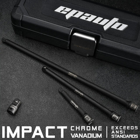 Impact Extension Bar Set For One Quarter Inch Drive Three Piece with 3, 6, and 10 Inch Bars in Black Phosphate Coating