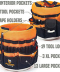 64 Pocket Bucket Tool Organizer Caddy For 5 Gallon Buckets With Beefy 600D Canvas Liner Insert Built For Construction