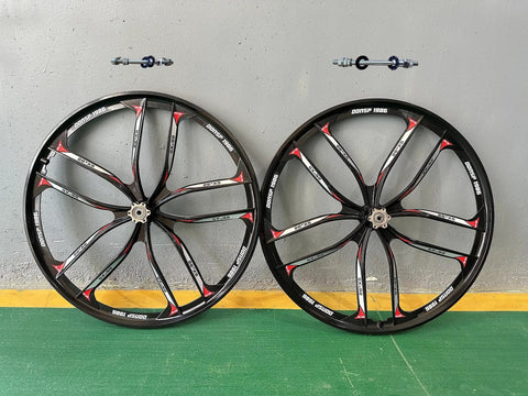 26 Inch 10 Spokes Magnesium Wheel Set Front And Rear 100x135mm For 7 8 9s Freewheel Disc Brake Black Rims