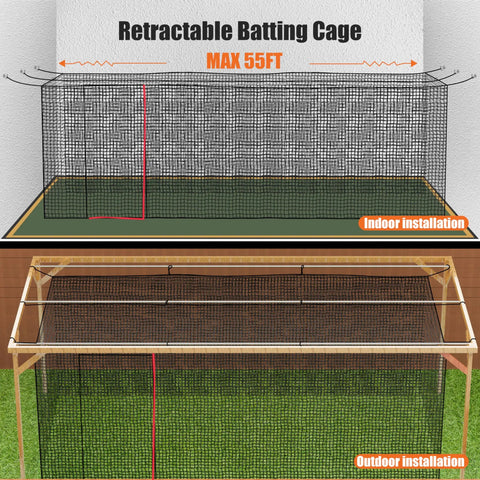 Heavy Duty Baseball Batting Cage Netting 45 Pound PE Net For Backyard Or Team Training 35 Or 55 Foot Length Thick Durable