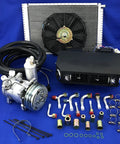 Universal Under Dash AC Kit With Evaporator And Compressor For Vintage Cars 12V 2A V Belt 12700 BTU 359 CFM 30 Pass 4 Way Aluminum Coil