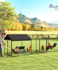 Large Outdoor Metal Chicken Coop Run With Weatherproof Anti UV Cover 10 Ft Long By 3.3 Ft Wide By 3.3 Ft High Roomy Cage in farm setting