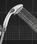 Handheld Shower Head With Eco Flow Low Flow 1.6 GPM Four Spray Modes DIY Easy Install Adjustable Bracket Chrome Finish Saves Water And Cash Bath Fixture Model VBE453 spraying water