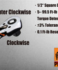 Half Inch Drive Digital Torque Wrench With Five To Ninety Nine Point Five Foot Pounds Range And Six Point Eight To One Hundred Thirty Five Newton Meters Led Indicator And Buzzer for clockwise and counter-clockwise use