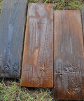 Two Piece Concrete Mold Set With Realistic Old Wood Look For Garden Stepping Stones Patio Pavers And Walkways displayed outdoors