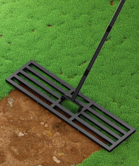 40x10 Inch Lawn Leveling Rake With Upgraded Heavy Duty Reinforced Connection And Adjustable Long Handle Garden Leveler Tool in use