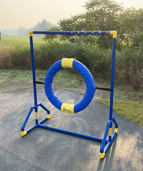 Endurance Agility Tire Jump for Dogs With Lightweight PVC Frame for Indoor or Outdoor Training Standard Tire Included, outdoor setup