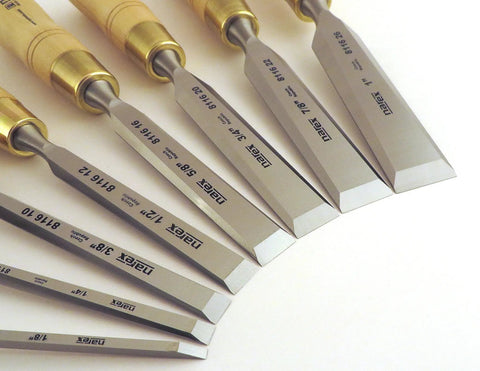 Premium Czech Steel 8 Piece Cabinetmaker Chisel Set With Hornbeam Handles, True Imperial Sizes From One Eighth to One Inch