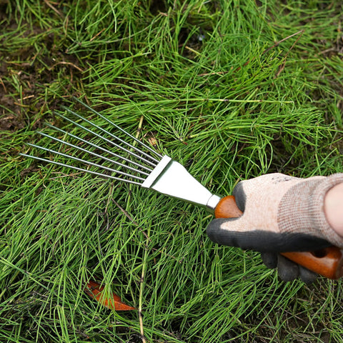 Slim Handheld Leaf Rake With Chrome Plated Steel Blade And Wood Handle For Tight Spaces Easy Yard Cleanup Durable Garden Tool For Leaves And Debris Fast Cleanup