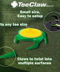 All In One Golf And Baseball Training Kit With Four Tee Holders And Elastic Lanyards, green and yellow tee holder, on grass