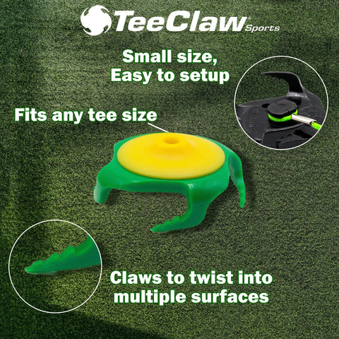All In One Golf And Baseball Training Kit With Four Tee Holders And Elastic Lanyards, green and yellow tee holder, on grass