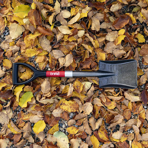 Compact Mini D Handle Square Head Shovel With Soft Grip, Go To Handy Lightweight Yard Tool on autumn leaves background