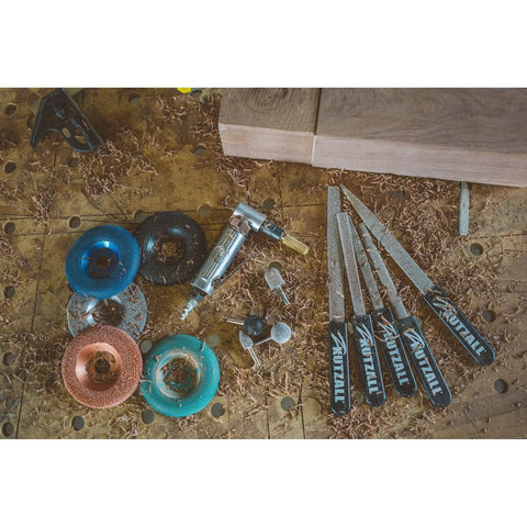 Extreme Dove Tail Burr For Wood Carving Beast Mode Grinding Bit Very Coarse With One Eighth Inch Shaft Abrasive Tungsten Carbide Three Eighths Inch Diameter One Half Inch Length Fits Dremel Foredom DeWalt Milwaukee on wood board