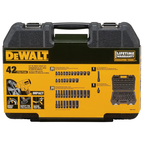 Impact Socket Set Three Eighths Inch Drive, 42 Piece, SAE And MM Sizes, case with Direct Torque features and socket layout chart