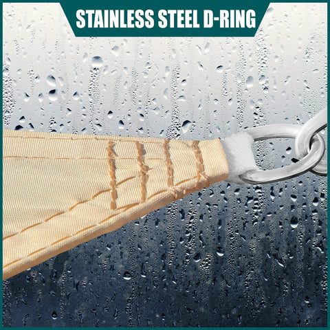 Close-up of Beige Triangle Sun Shade Sail Canopy Waterproof 16 By 16 By 16 Feet With Stainless Steel D-ring, Water-Resistant