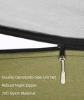 Heavy Duty Camping Hammock With Mosquito Net, 500 Lb Capacity close-up of zipper and 70D nylon material