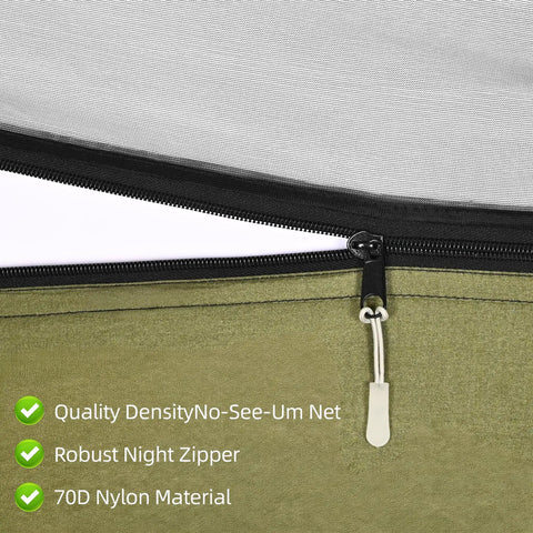 Heavy Duty Camping Hammock With Mosquito Net, 500 Lb Capacity close-up of zipper and 70D nylon material