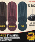 46 Piece 3 Inch Sanding Discs Variety Pack With Coarse Medium Fine Grits Quick Change Backing Pad One Quarter Inch Drill Adapter