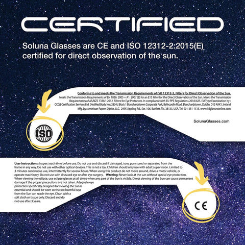 AAS Approved 2024 Solar Eclipse Glasses Pack USA Made Safe Shades For Direct Sun Viewing CE ISO Certified 100 Percent UV IR Block Great For Eclipses And Outreach Events 10 Pack