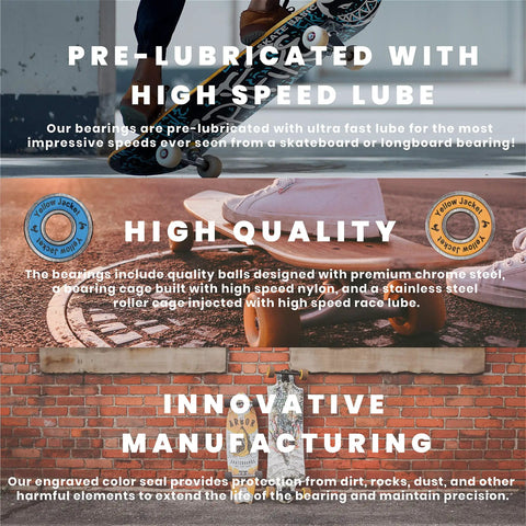 Image showing use and features of Premium 608 Skateboard Bearings Longboard Bearings ABEC 11 With Washers And Spacers Racer Red.