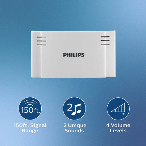 Wireless Doorbell Kit With Battery Operated Receiver And Push Button 150 Ft Range 4 Volume Levels 2 Melodies Ding Dong Westminster No Fuss Setup White with 150ft range and two melodies