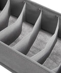 Organize Your Dresser Like A Boss With Heavy Duty Deep Drawer Organizers Collapsible Breathable Canvas Storage Bins Gray showing gray fabric compartments.
