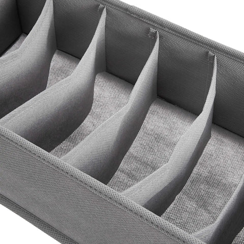 Organize Your Dresser Like A Boss With Heavy Duty Deep Drawer Organizers Collapsible Breathable Canvas Storage Bins Gray showing gray fabric compartments.