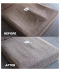 Before and after images of sofa cushion repair using Heavy Duty Sofa Zigzag Spring Repair Brackets Two Pack No Sweat Furniture Fix Kit.