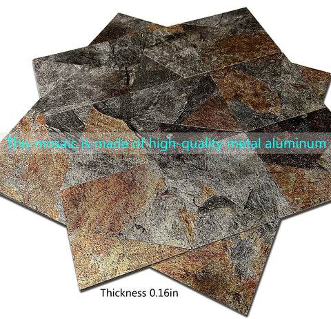 Self Adhesive Metal Backsplash Tile Set, 5 Sheets Triangle Aluminum Mosaic in rusty slate finish, stack view