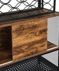 Close-up of Built Different Industrial Bar Cabinet Featuring Dedicated Wine Rack For Stashing Liquor And Glassware, showcasing wood and metal details.