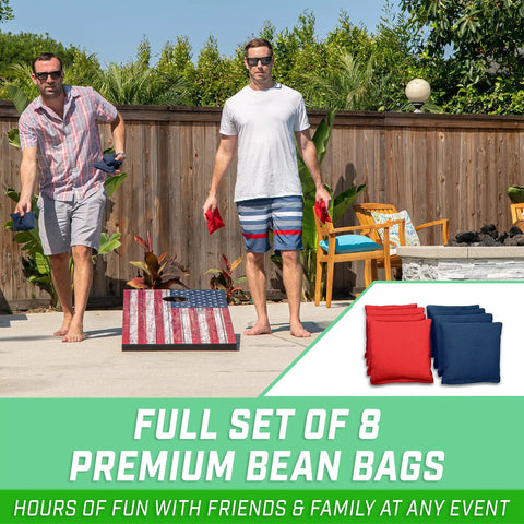 American Flag Regulation Size Cornhole Set With 2 Regulation Boards 8 Bags Carry Case And Rules For Backyard Tailgates And Family Fun