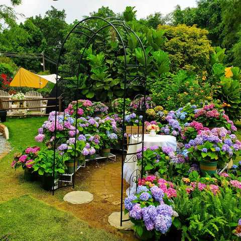 Heavy Duty Rustproof Iron Garden Arbor Wedding Arch, 95.3 Inch High By 45 Inch Wide, Built To Last Pergola Trellis in floral garden