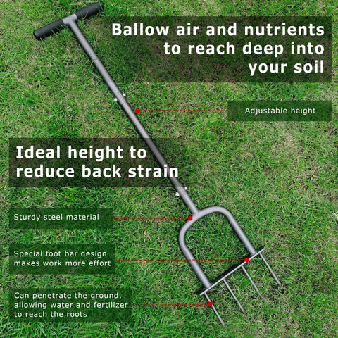 Go-To Manual Lawn Aerator For Compacted Soil Aeration With Height Adjustable Handle And Handheld Spike Design