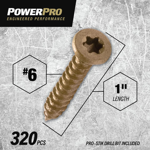 Multi Material Flat Head Construction Screws Six By One Inch Epoxy Coated Bronze Steel Fasteners For Wood Metal Concrete Drywall And Plastic With Torx Drive And Drill Bit Pack Of Three Hundred Twenty