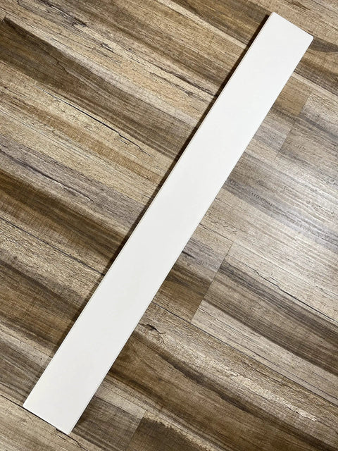 Solid White Engineered Marble Doorway Threshold Saddle, Polished Gloss Finish, 4 Inch By 30 Inch on wooden floor