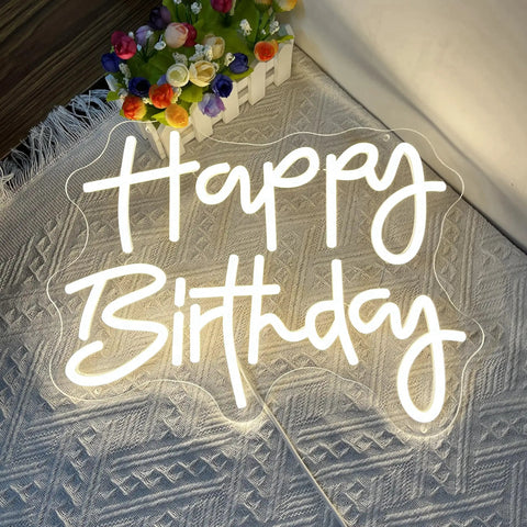 Happy Birthday Neon Sign For Wall Decor 23.6 By 8.3 Inch LED Light With Plug Adapter Lit Ultra Bright Safe Acrylic Birthday Party Decor
