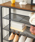 Ditch The Closet Mess With This Giant Shoe Rack Featuring Adjustable Metal Mesh Shelves For Entryway Or Mudroom Park Dozens Of Daily Kicks Rustic Brown Storage Unit with shoes and decorative items on shelves.