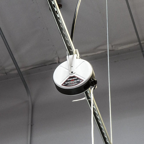 Ceiling-mounted Built Tough 30 Foot Cord Reel With Triple Tap Outlet And Inline Circuit Breaker 13 Amp 125 250 Volt 120 Volt