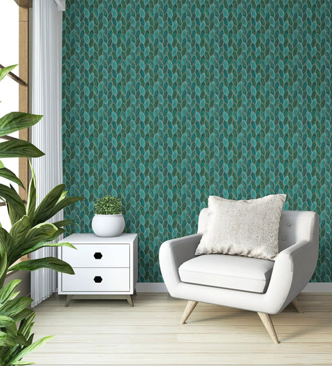Emerald green peel and stick backsplash tiles in living room with white chair, plant, and table. Peel And Stick Backsplash Tiles For Easy DIY Kitchen And Bathroom Makeover, 3D PU Gel Vinyl Self Adhesive Tiles, No Glue No Grout No Mess, Style 70 Set Of 10 Tiles.