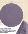 Top Shelf 120 Grit 5 Inch Purple Ceramic Mesh Sanding Discs Sticky Hook And Loop Backing For Random Orbital Sanders Box Of 30, showing mesh detail.