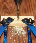 Beefy Aluminum T Track Hold Down Clamps For Woodworking Six And Three Eighths Inch Long One And A Quarter Inch Wide Heavy Duty 6063 Aluminum Fine Sandblast Blue Finish Two Pack used in drilling