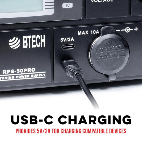 Close-up of USB-C port on Beefy 50A Regulated Bench Power Supply With AC-DC Conversion, Adjustable 9-15V (13.8V Fixed Option).