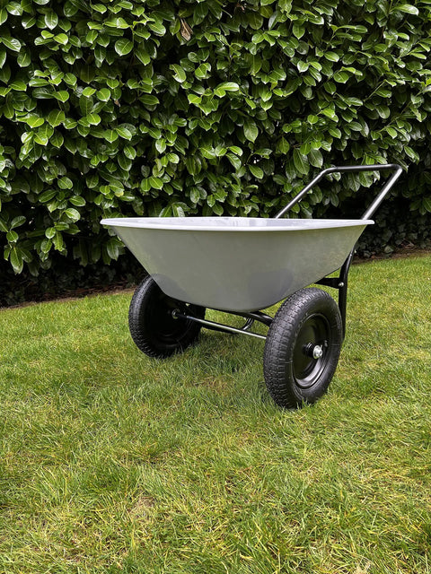 Two Wheel Poly Tray Wheelbarrow With Air Filled Tires, 5 Cubic Foot Rust Proof Tray, 300 Lb Load Capacity, Gray And Black