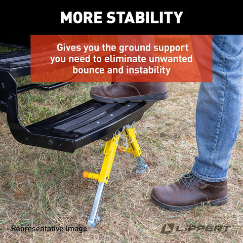 Solid Stance RV Step Stabilizer Kit for Fifth Wheels Travel Trailers and Motorhomes installed on entry step outdoors