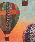 Close-up of 1000 piece jigsaw puzzle for adults with colorful hot air balloons, high resolution detail, wall decor