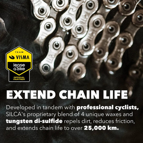 Bicycle chain treated with Secret Bike Chain Wax Blend 500g Hot Melt Wax Bicycle Chain Lube With Nano Tungsten Disulfide.
