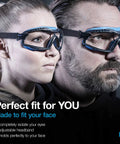 Close-up of two people wearing Anti Fog Safety Goggles With Adjustable Headband Clear Lens Light Blue Frame Impact Resistant Eyewear