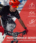 Cyclist in red gear using Gnarly Stopping Power Mountain Bike Brake Pads for Shimano Saint BR M810 M820 XTR M9120 Tektro TRP