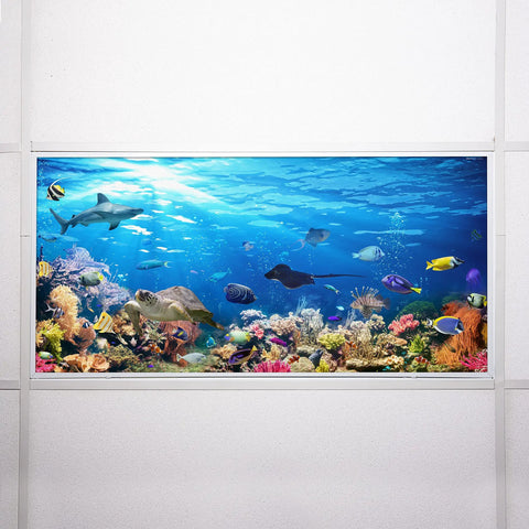 Easy Install Fluorescent Light Cover 2x4 Backlit Film Insert For Classroom Ceiling Lights, ocean color design with marine life