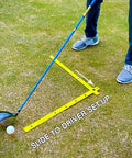 Pocket Size Golf Alignment Sticks And Swing Aid With Modular Ruler System on grass for driver setup practice